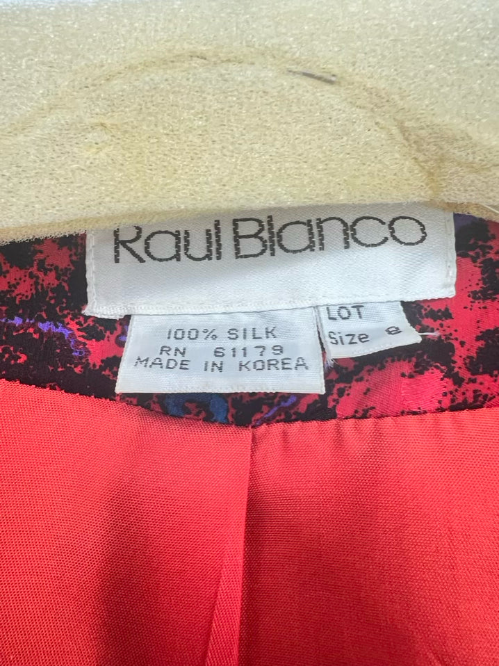 VINTAGE RAUL BLANCO Size 8 Red Silk Blazer