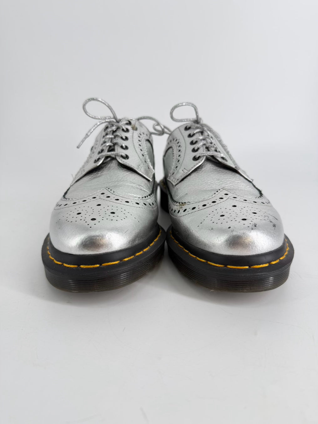 DR MARTENS Size 42 Silver Leather Casual Shoes