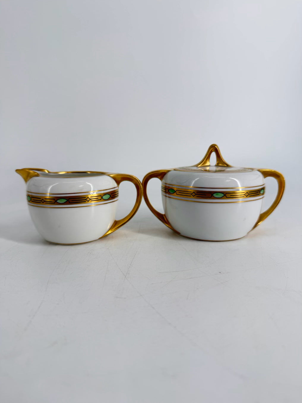 RS GERMANY White, Green & Gold Porcelain Coffee Service Setting For 5