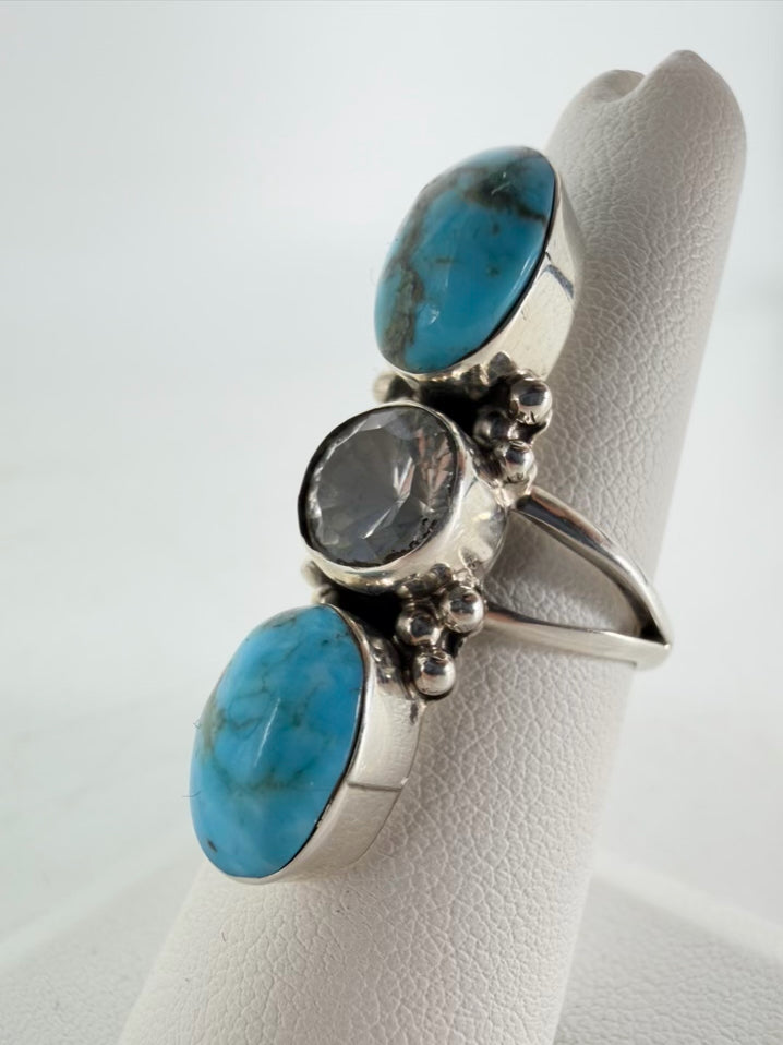 RUNNING BEAR STERLING SILVER Turquoise Look Oval Ring
