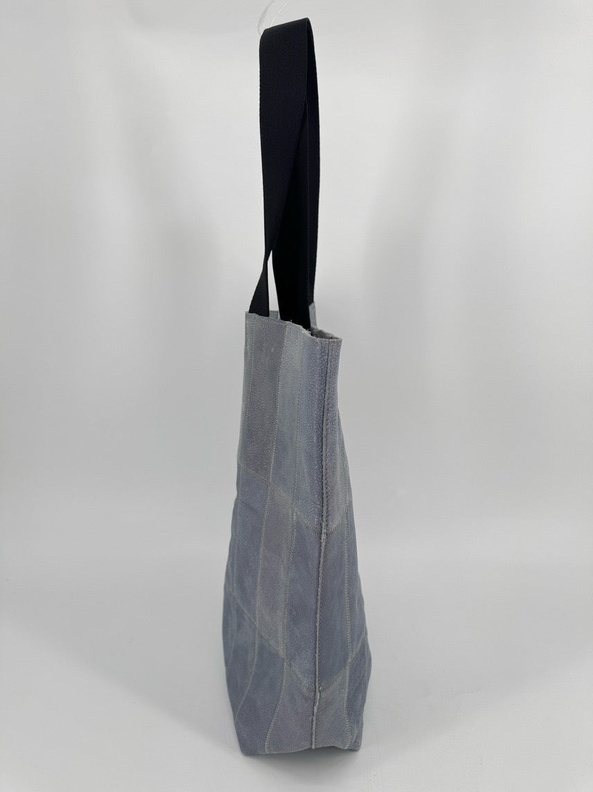 ECCO Powder Blue Iridescent Leather Patchwork Tote Bag