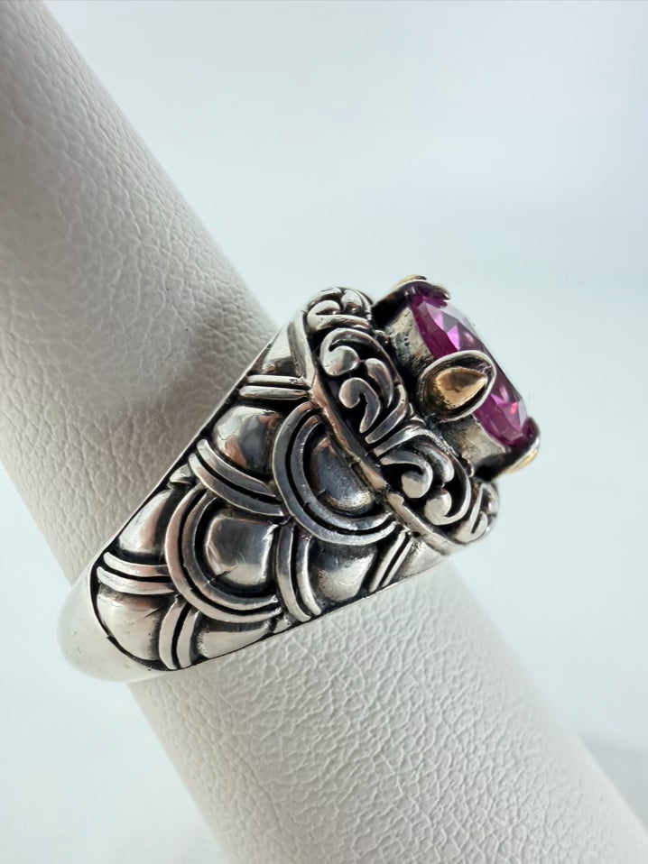 ROBERT MANSE  STERLING SILVER & 18K Pink Topaz Look Bali Style Round Ring
