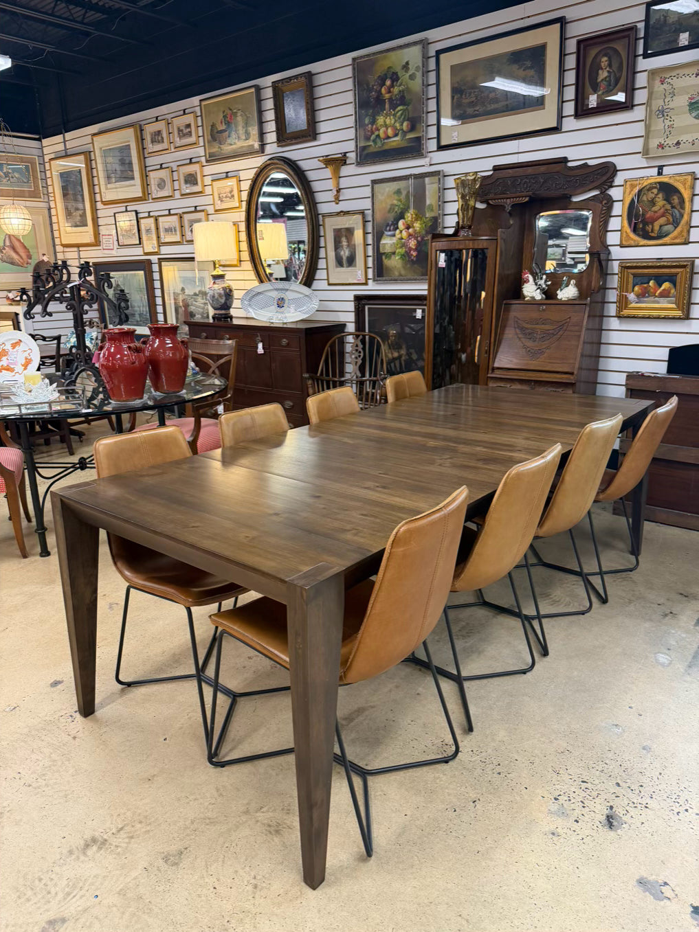 WEST ELM Wood Anderson Dinning Set of Table & 8 Leather Chairs