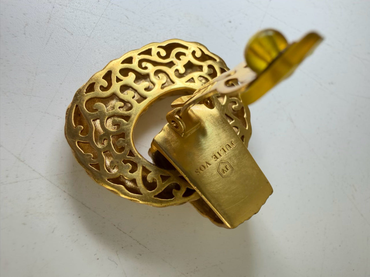JULIE VOS 24K GOLD Overlay Door Knocker Clip On Earrings