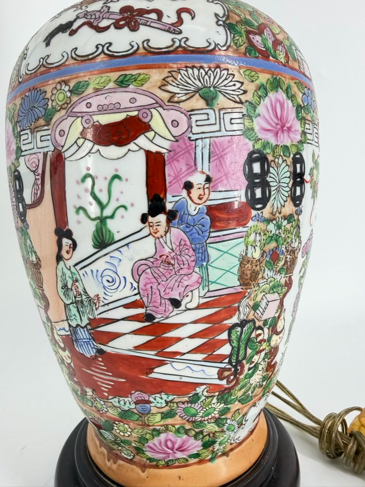 Pink, White & Green Porcelain Famille Rose Lamp