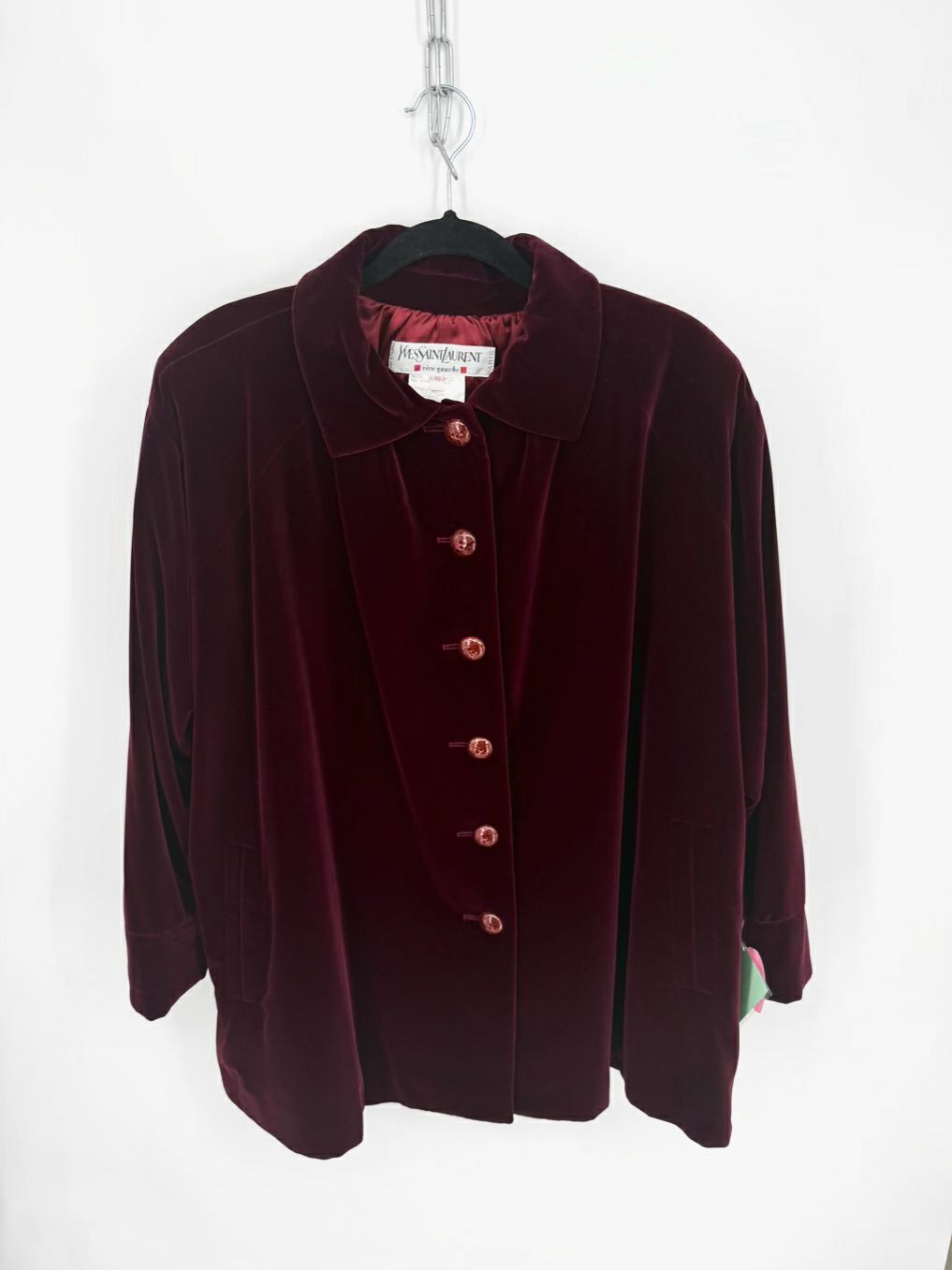 VINTAGE YVES SAINT LAURENT Rive Gauche Wmn's Size 40 Ruby Red Velvet Coat