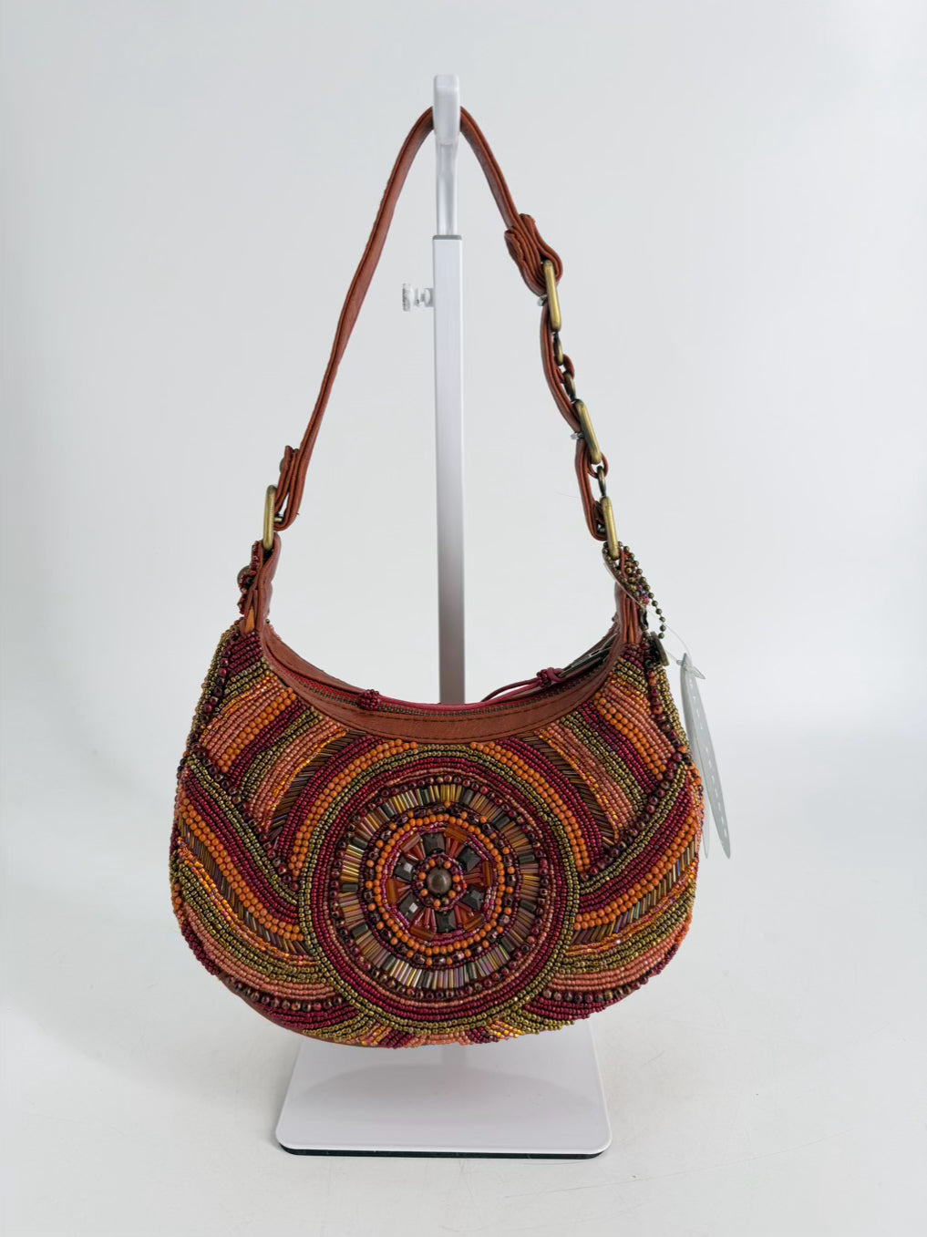 MARY FRANCES Orange Tandoori Spice Leather & Beaded Purse NWT