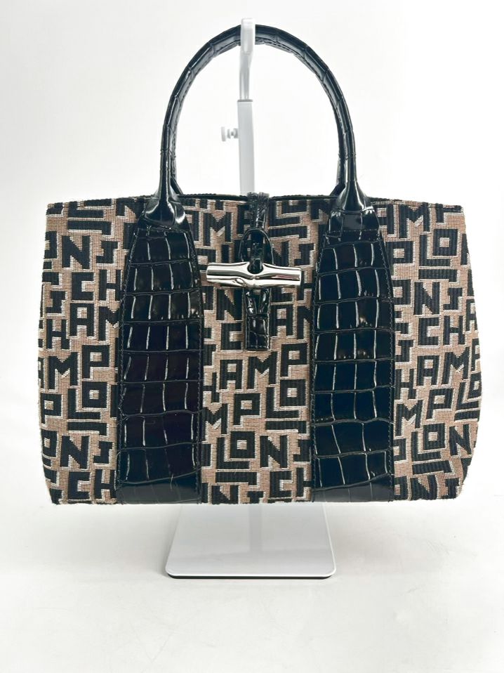 LONGCHAMP Tan & Black Jacquard Monogram Purse