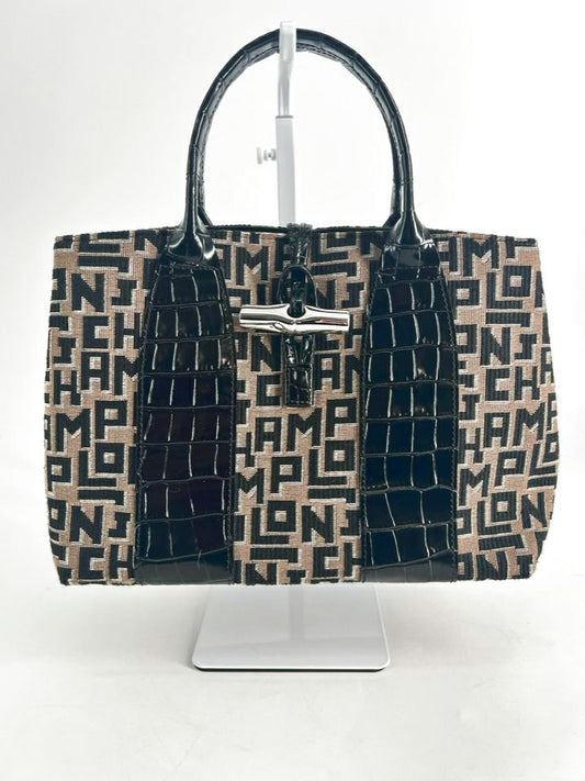 LONGCHAMP Tan & Black Jacquard Monogram Purse