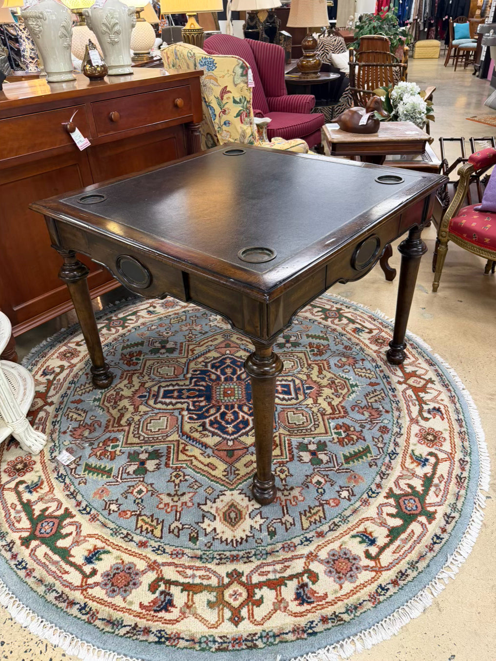 MAITLAND SMITH Wood Game Table w/ Leather Top