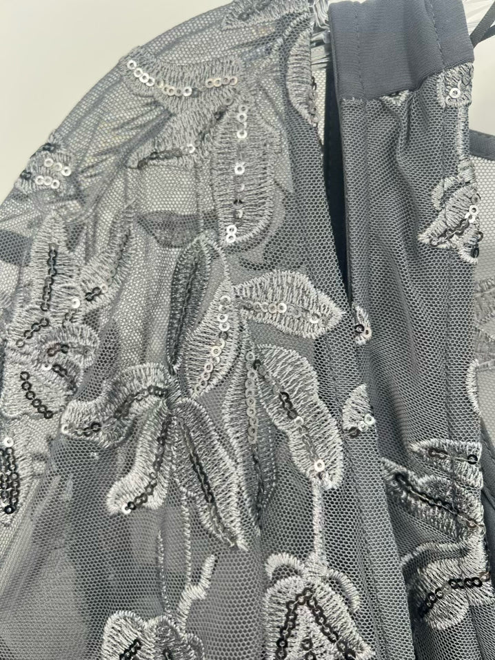 ALEX EVENINGS Size XL Gray Mesh Floral Embroidered 2 Piece Tops NWT