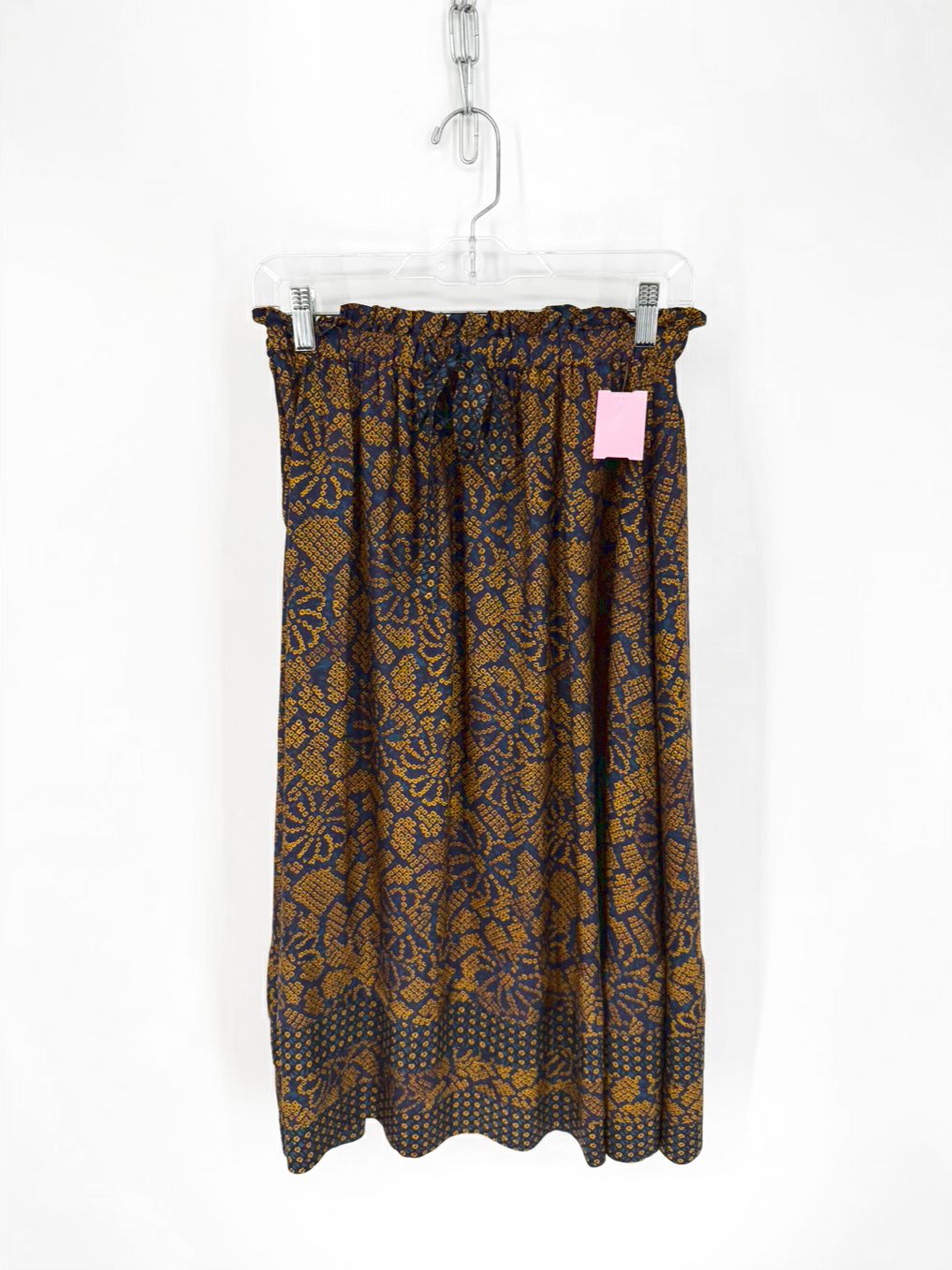ULLA JOHNSON Size 4 Gold & Navy Silk Blend Maxi-Skirt