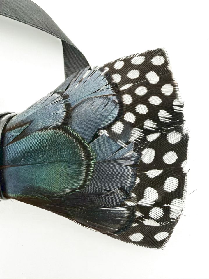 BRACKISH Teal & Black Natural Feather Bowtie w/ Lapel Pin