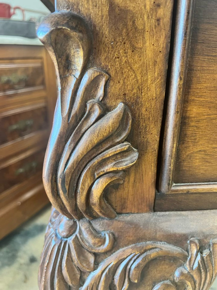Medium Brown Carved Wood Writing Desk w/ 3 Drawers