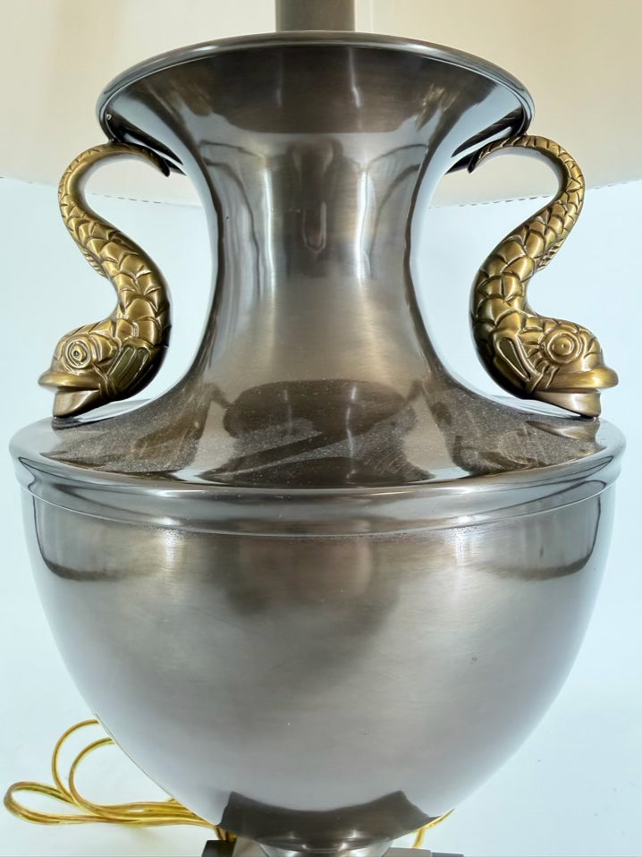 STONEGATE Bronze Metal Lamp w/ Fish Handle Detail & Shade