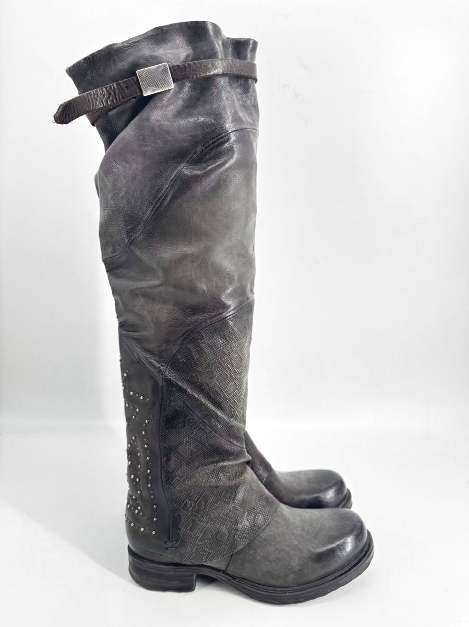 AS 98 Size 39 Gunmetal Leather Embossed Boots