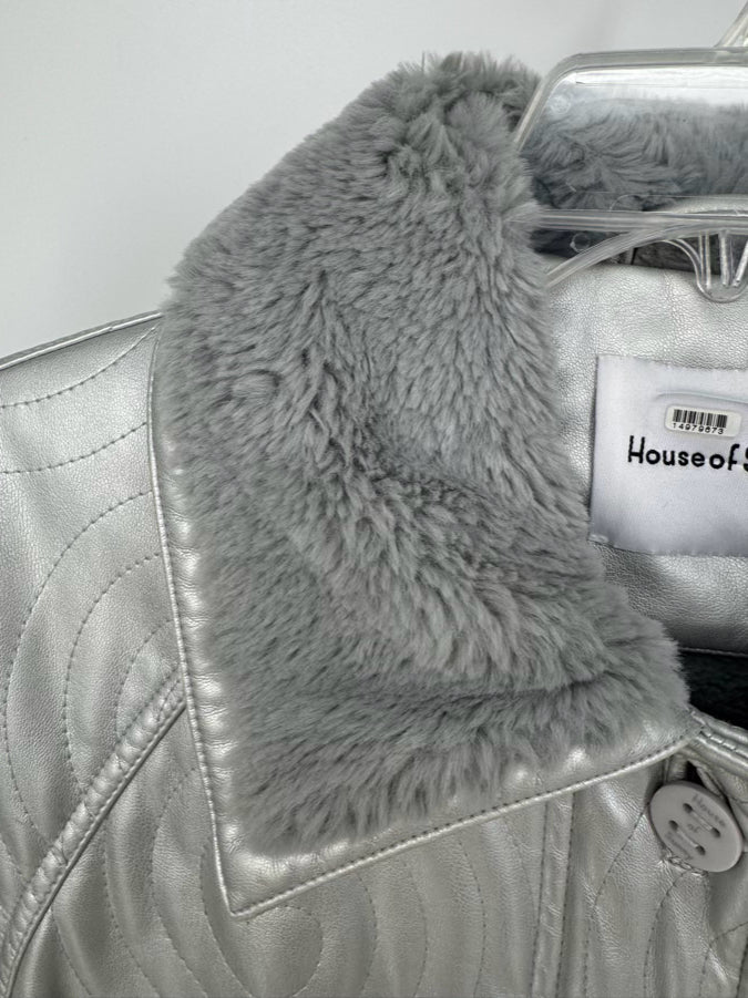 HOUSE OF SUNNY Size 6 Silver Swirl Fleece-Lined Coat