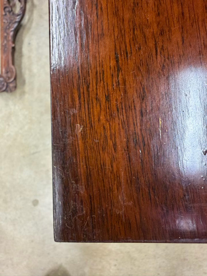 ANTIQUE Queen Ann Wood Carved Coffee Table w/ Removable Glass Serving Tray