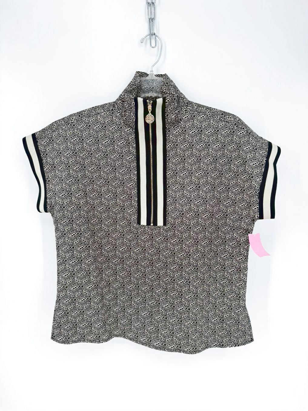 EMILY MCCARTHY Poppy Wmn's Size XS Black & Taupe Half Zip Short Sleeve Pullover NWT