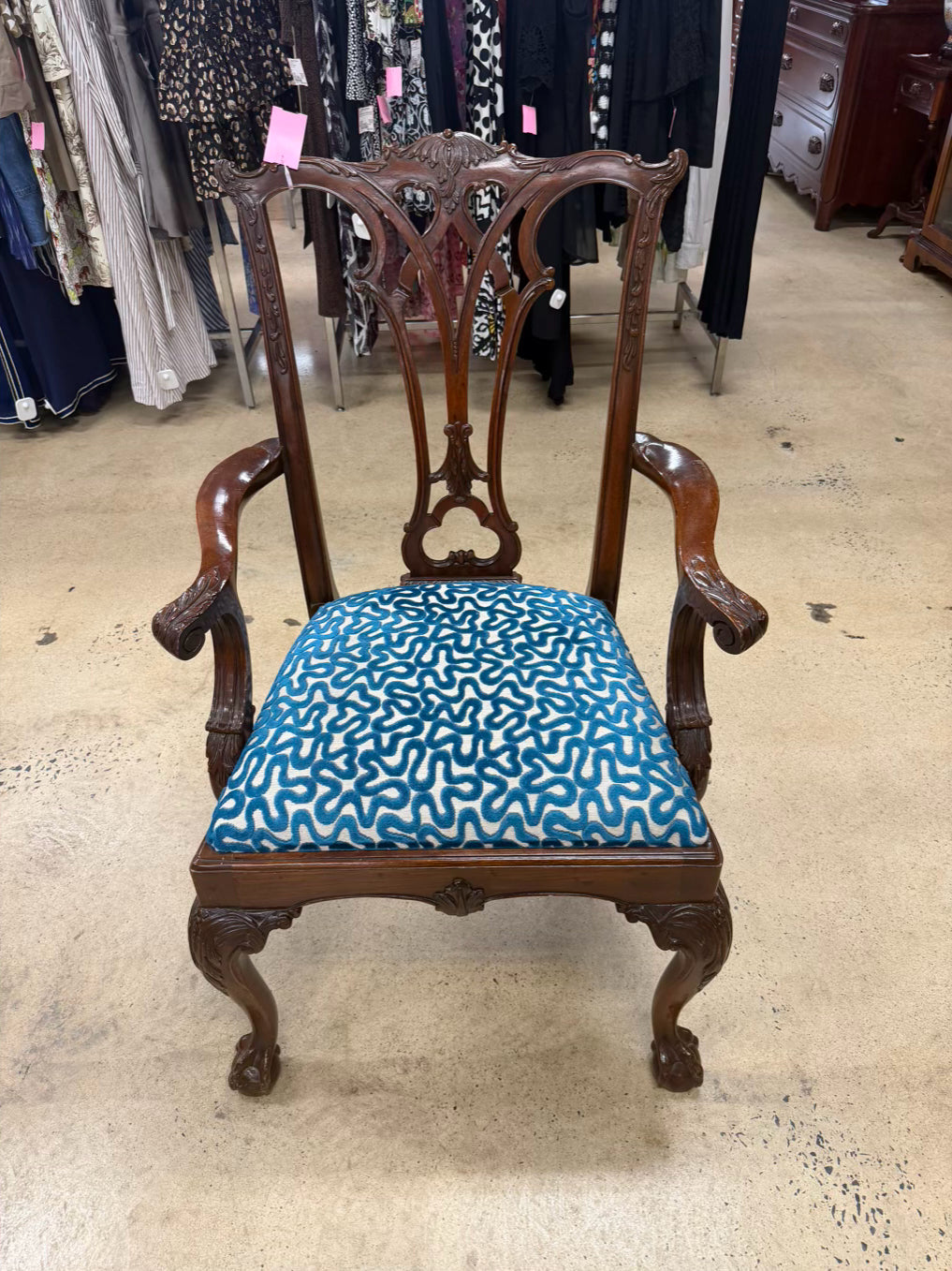Queen Ann Wood Arm Chair w/ Ball & Claw Feet