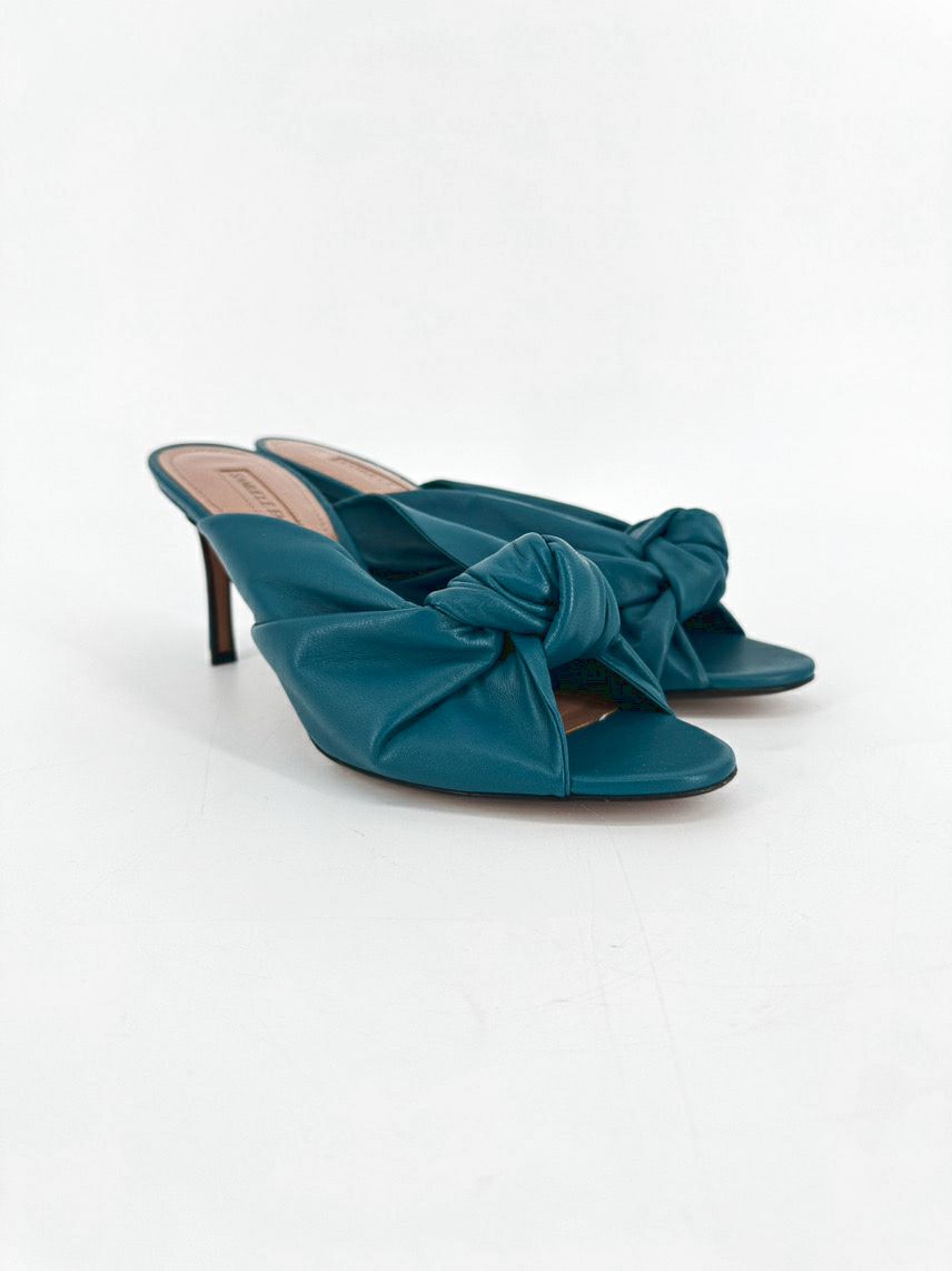 SAMUELE FAILLI Size 38 Teal Leather Knot Heels