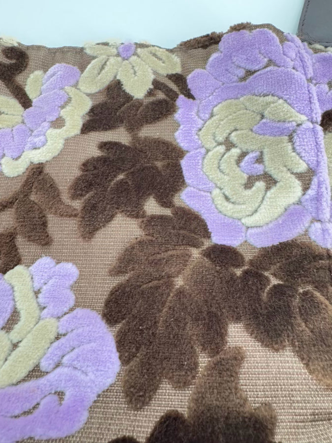 GLENDA GIES Purple & Brown Floral Velvet & Leather Purse