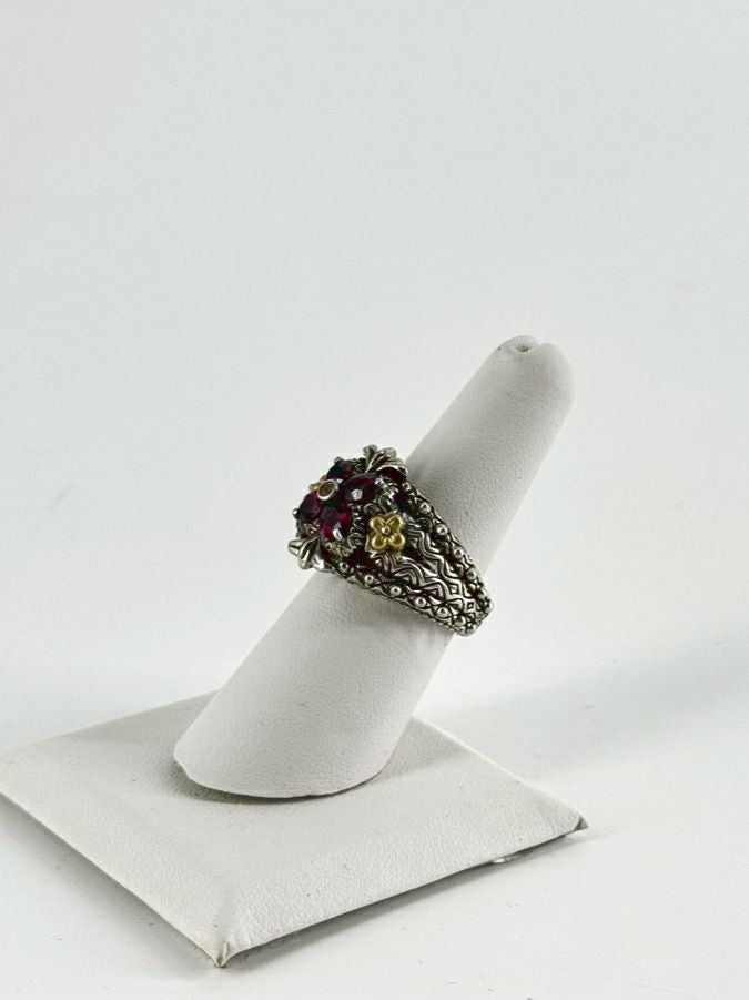 BIXBY 18K & STERLING SILVER Garnet & Diamond Floral Ring