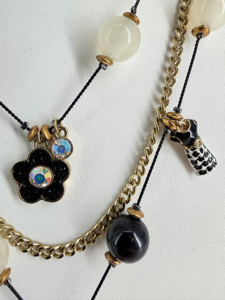 BETSY JOHNSON Black & Gold Mod Collection Polka Dot Moped Necklace & Earring Set