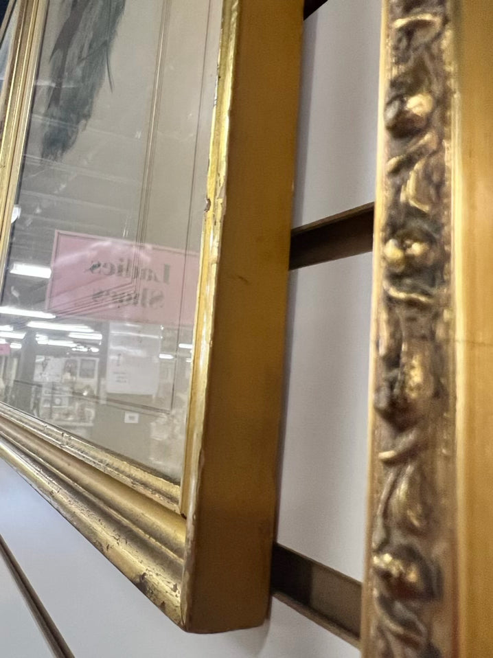 MINTERN BROS. Hummingbirds Lithograph In gold Frame