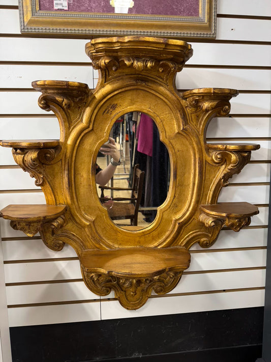 CHELSEA HOUSE Gilt Wood Mirror w/ Shelves on Sides