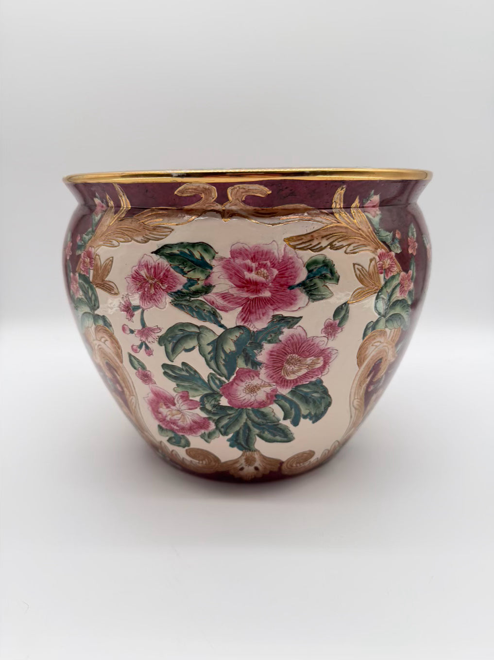 ANDREA BY SEDAK Pink, Cream & Green Porcelain Fish Bowl Planter
