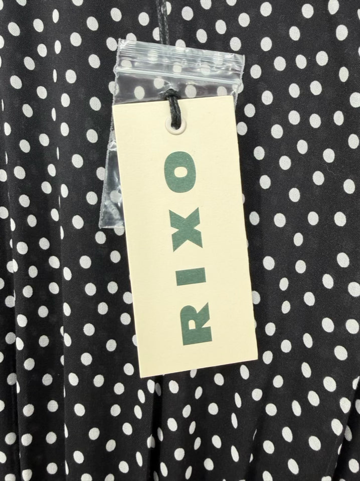 RIXO Size Wmn's XS black & brown Print Midi-Dress