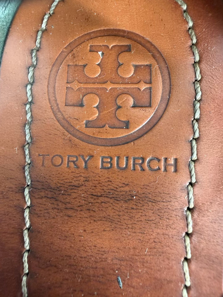TORY BURCH Size 8 Black Leather Monogram Sandals