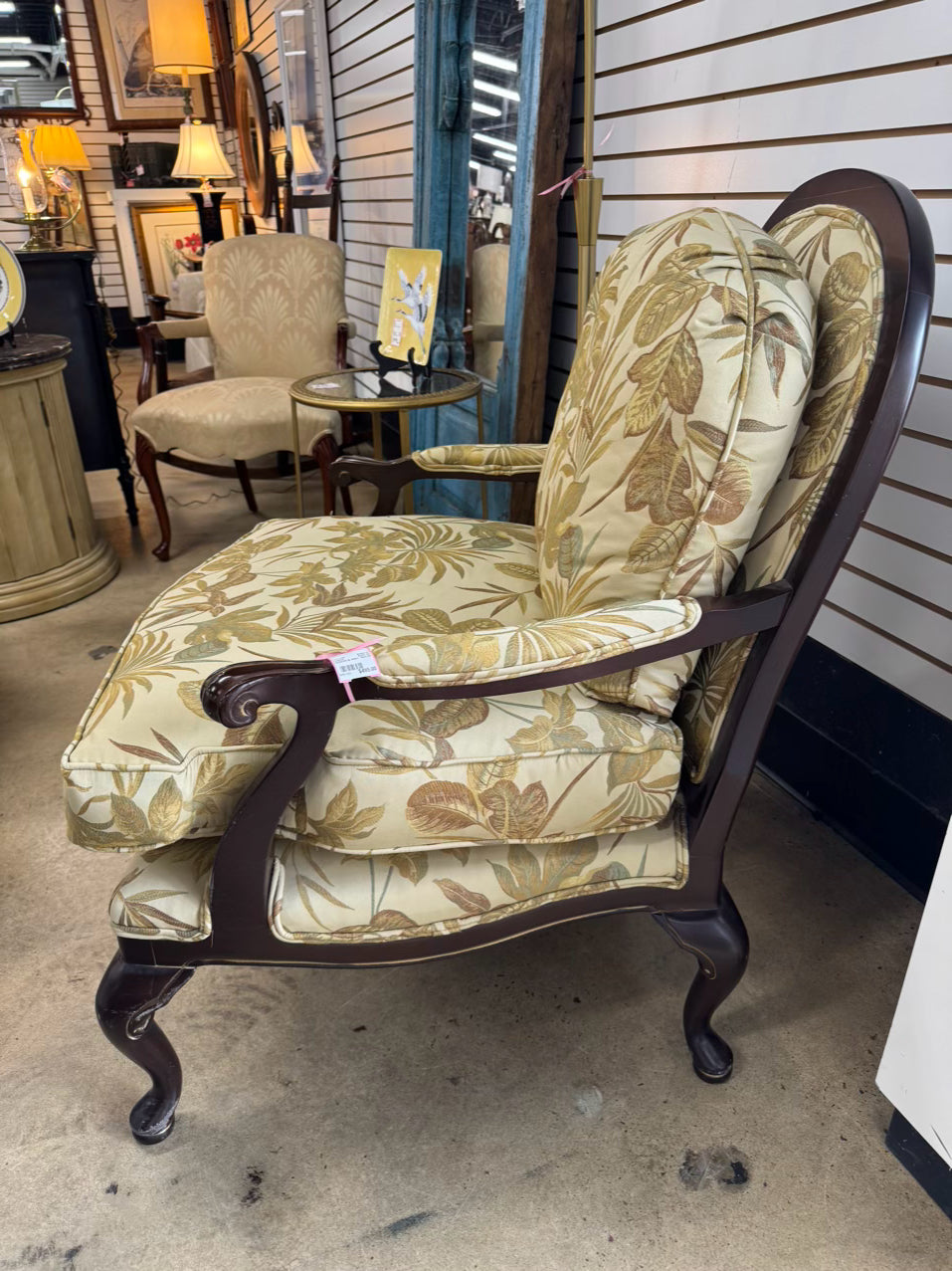 Cream & Gold Leaves Upholstered Louis XV Chair