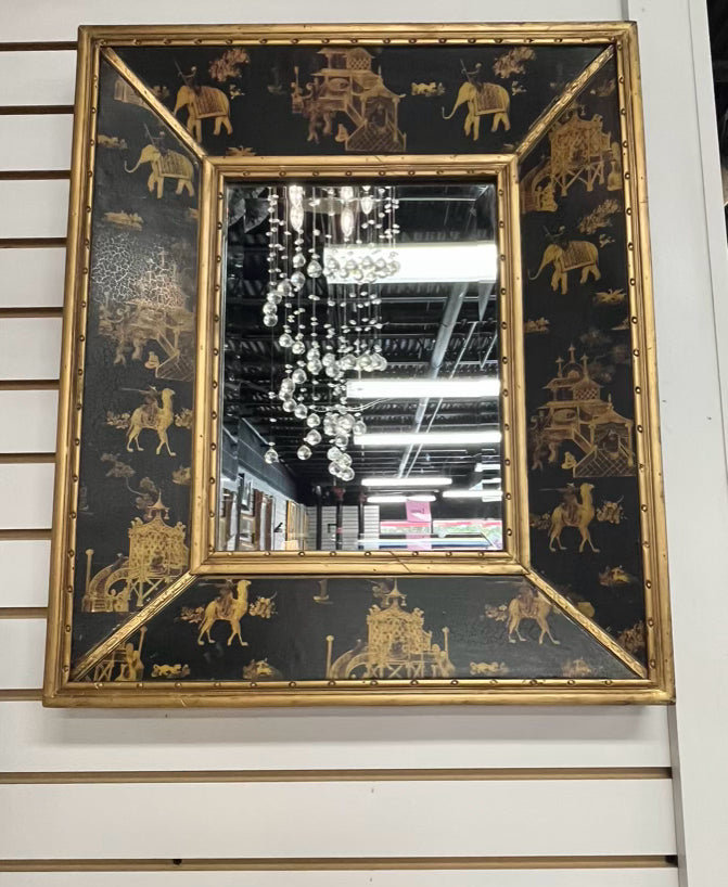 BLACK & GOLD Wood Elephant & Camel Design Mirror