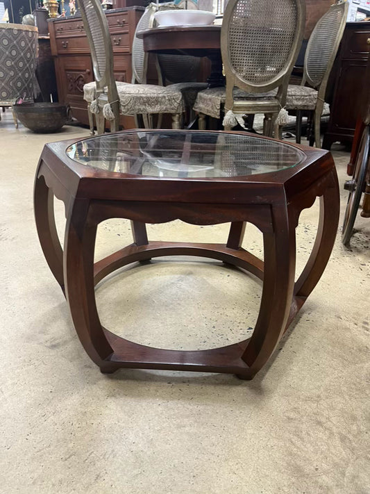 HECKMAN Hexagon Wood & Glass Chippendale Coffee Table