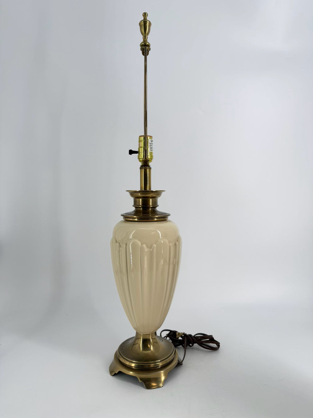 STIFFEL Brass & Cream Glass Pair of Lamps w/ No Shade