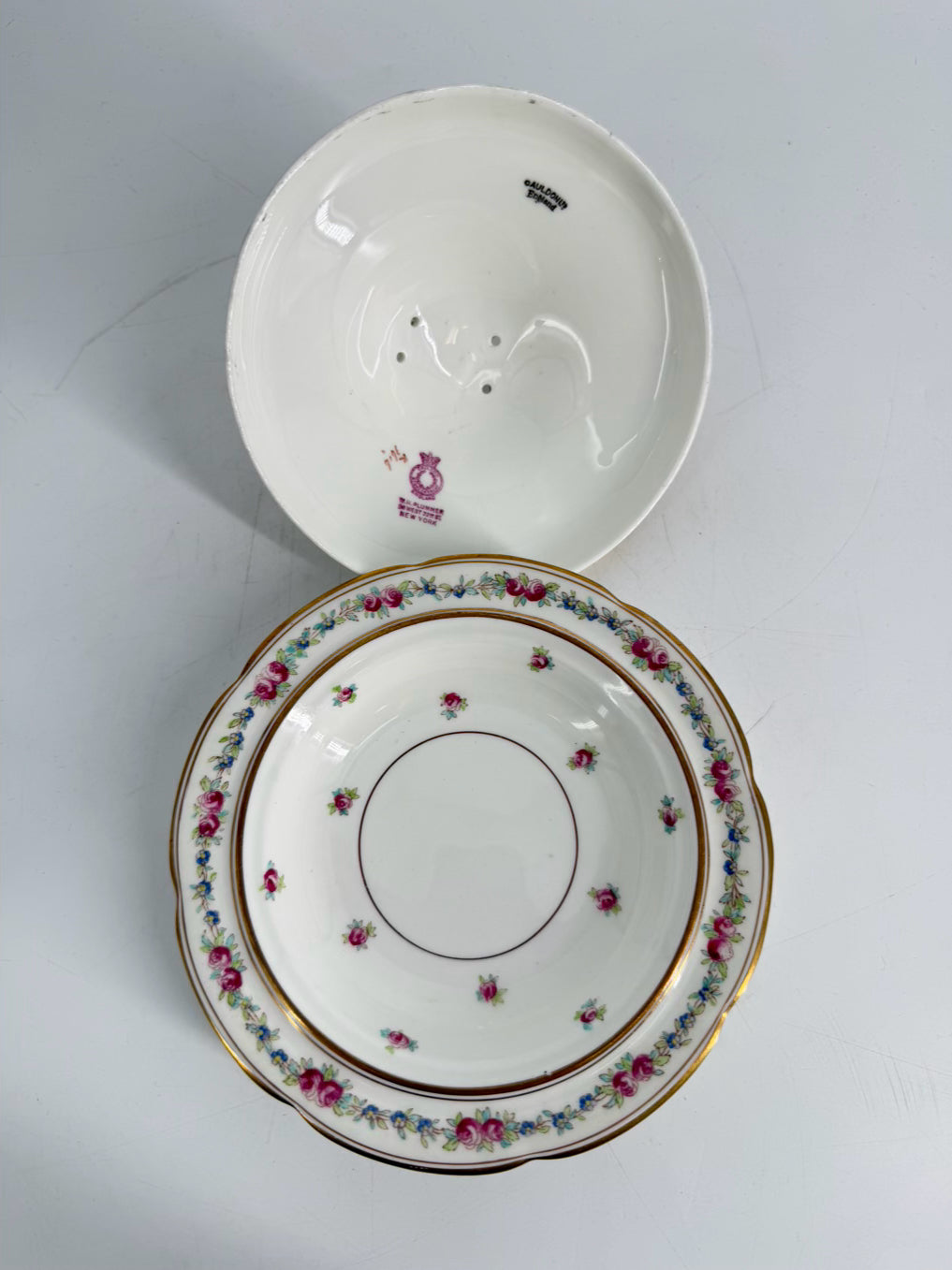 CAULDON White, Pink, Blue & Green China Breakfast Tray Dishware