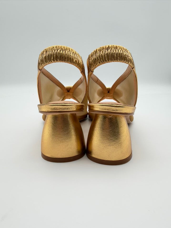 BRUNO MENEGATTI  WMNS Size 7 Gold Block Heel NWOT