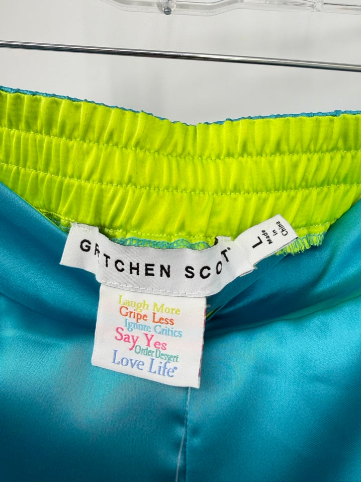 GRETCHEN SCOTT Size L Teal Satin Belted Pants NWT