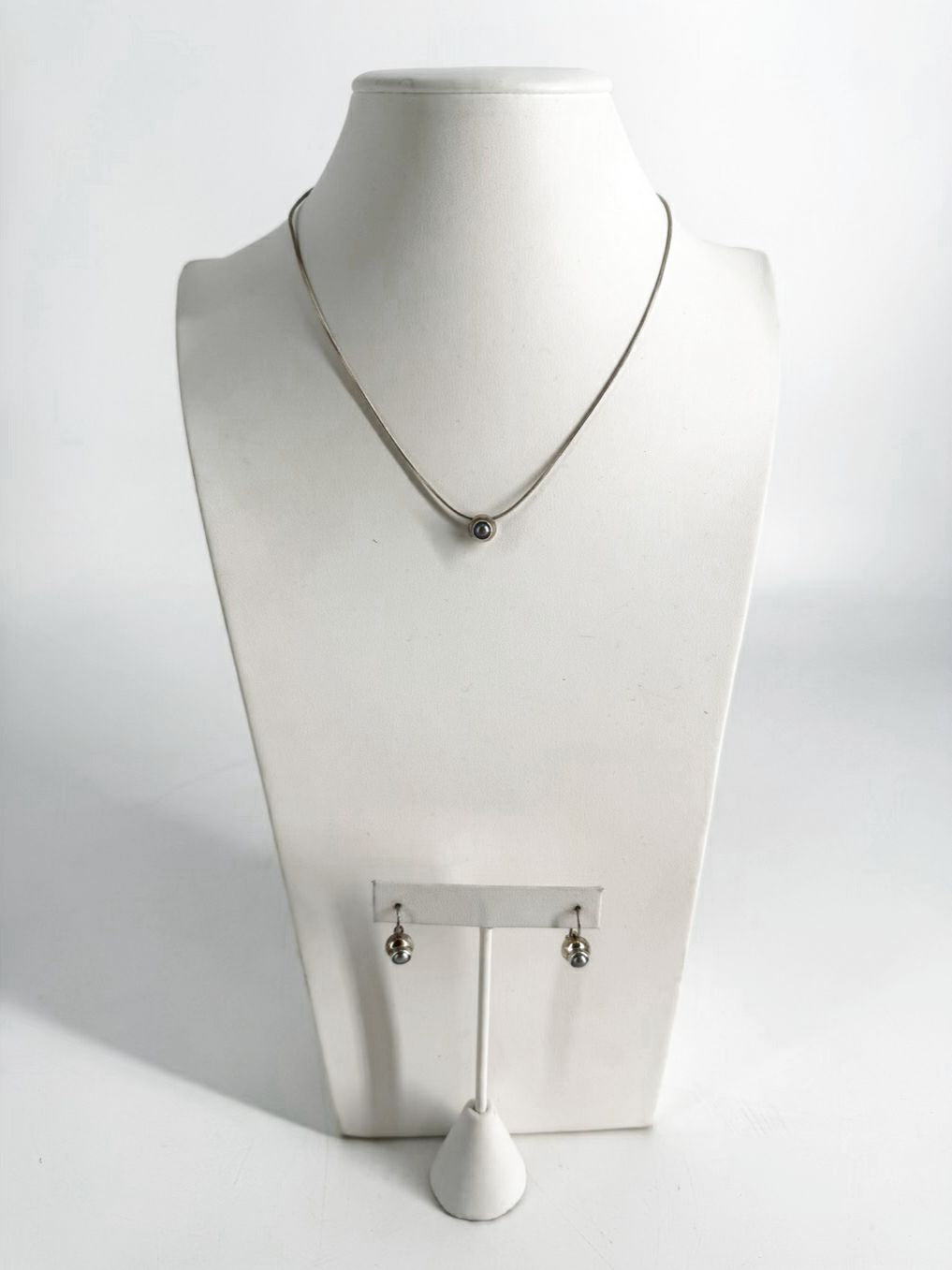 STERLING SILVER Pearl & Snake Chain Necklace Jewelry Set w/ Earrings