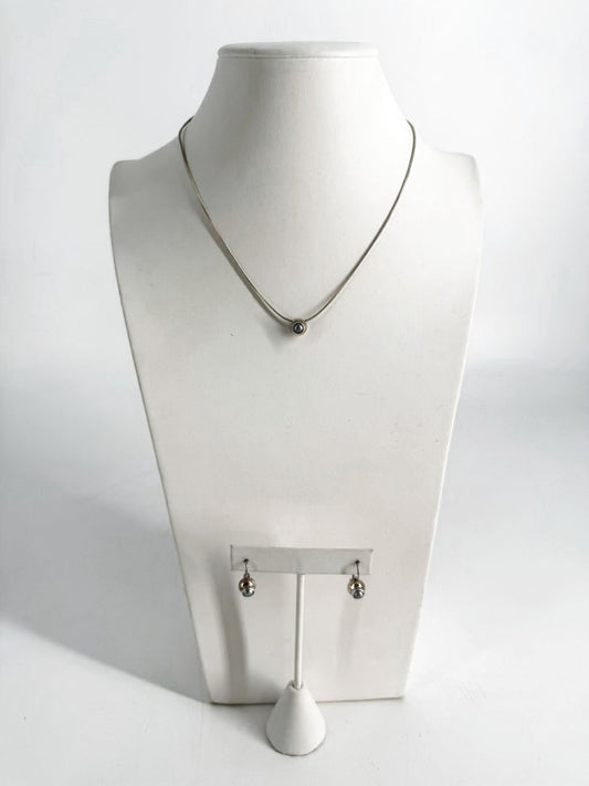 STERLING SILVER Pearl & Snake Chain Necklace Jewelry Set w/ Earrings