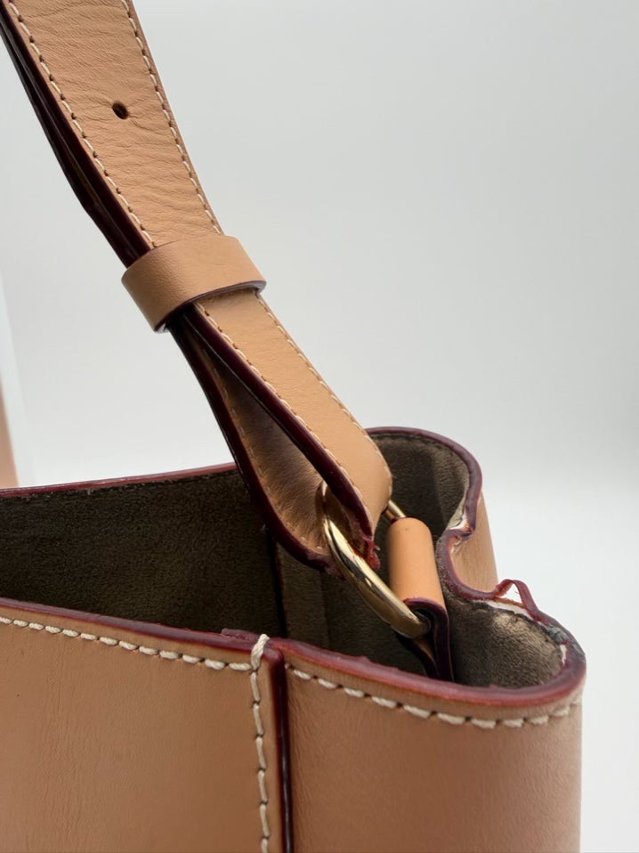 FRANCES VALENTINE Sand Leather Bucket Shoulder Bag