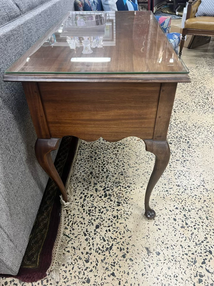 Wood Queen Ann Vanity w/ Drawer & Protective Glass Top