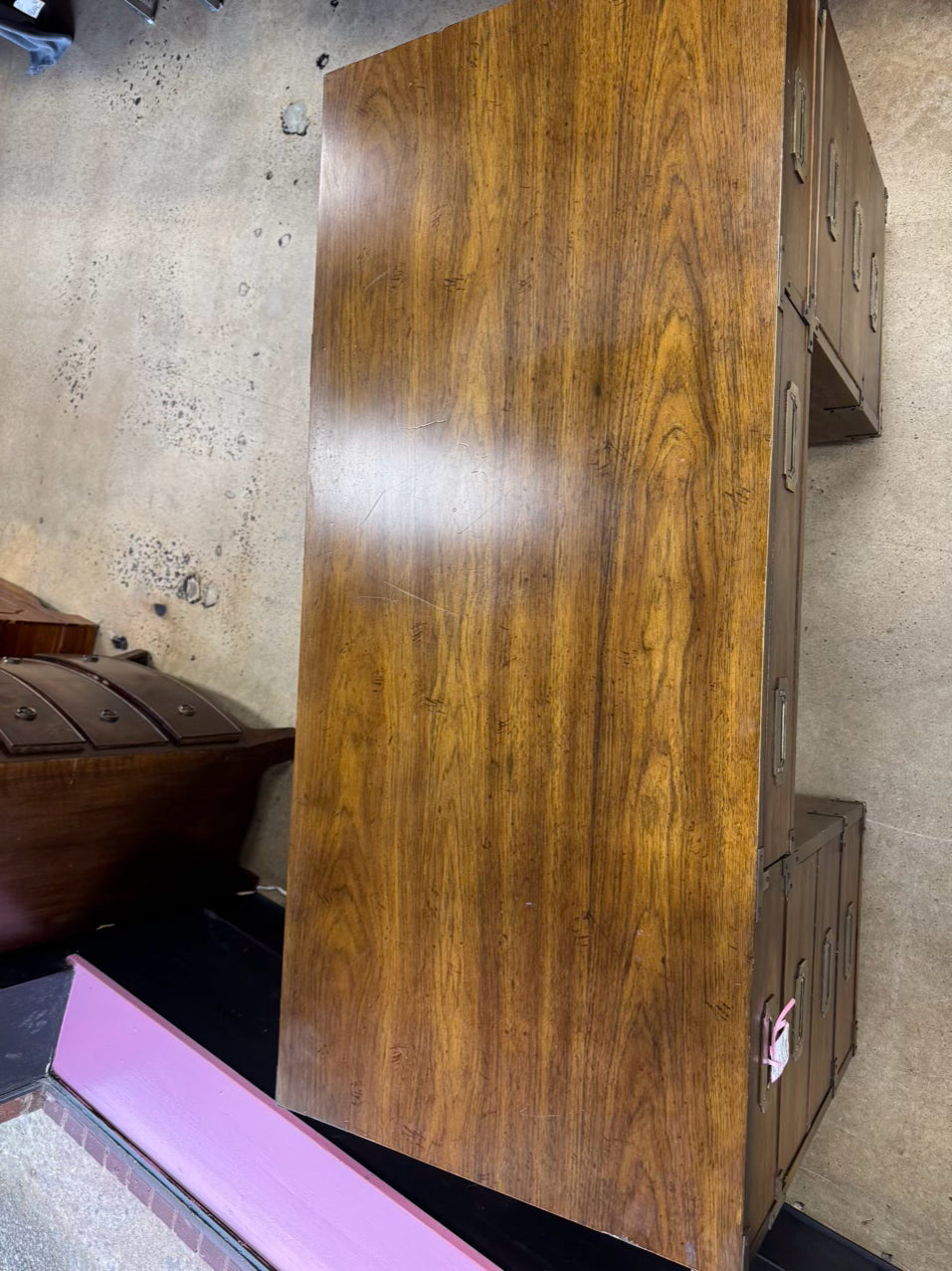 BERNHARDT Wood & Brass Campaign 9-Drawer Desk