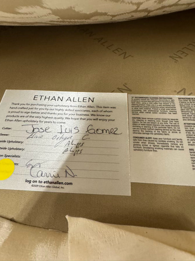 ETHAN ALLEN White Wash Wood & Cream Upholstered French Chair