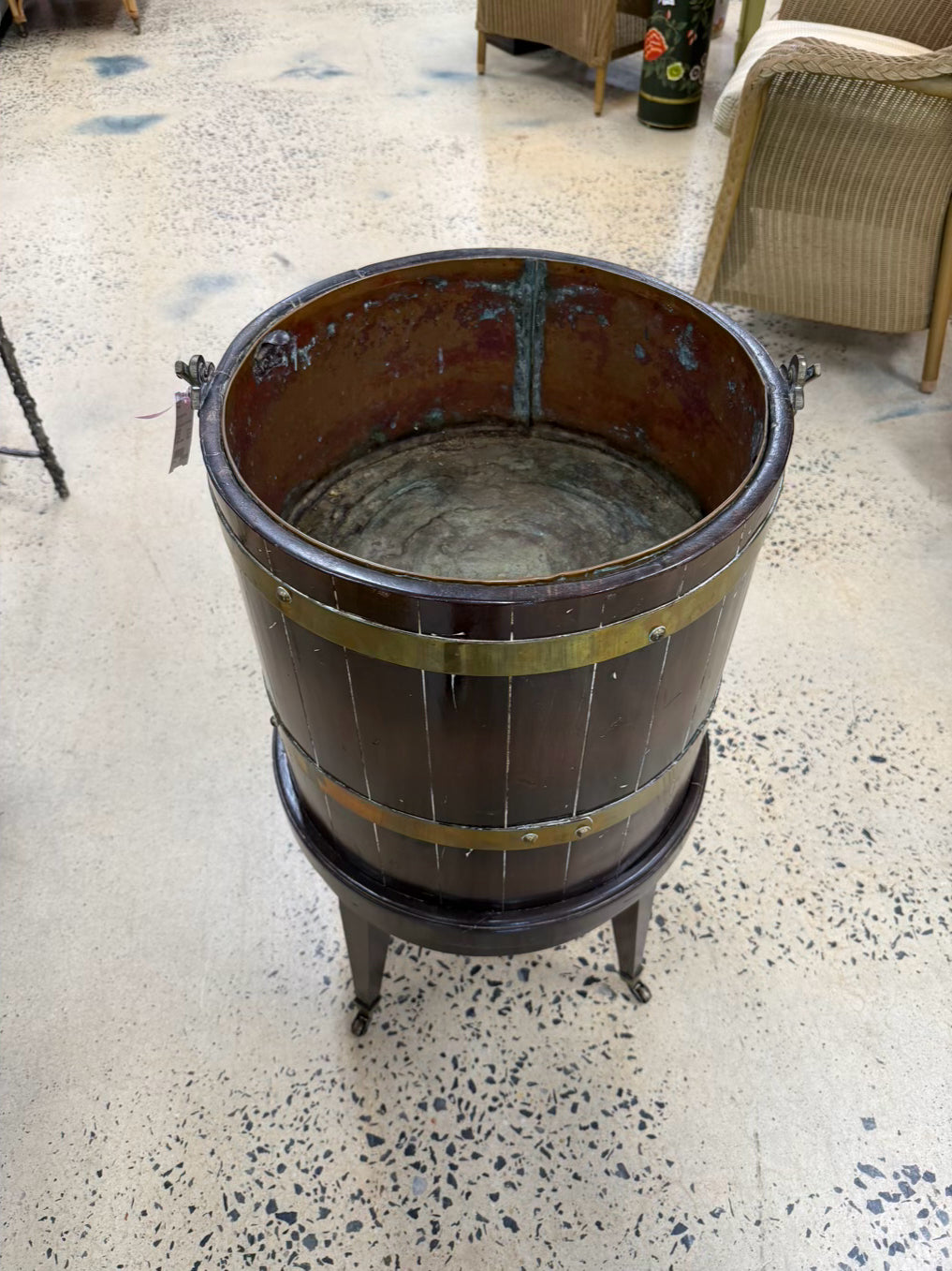 Dark Wood / Brass Planter w/ Handle