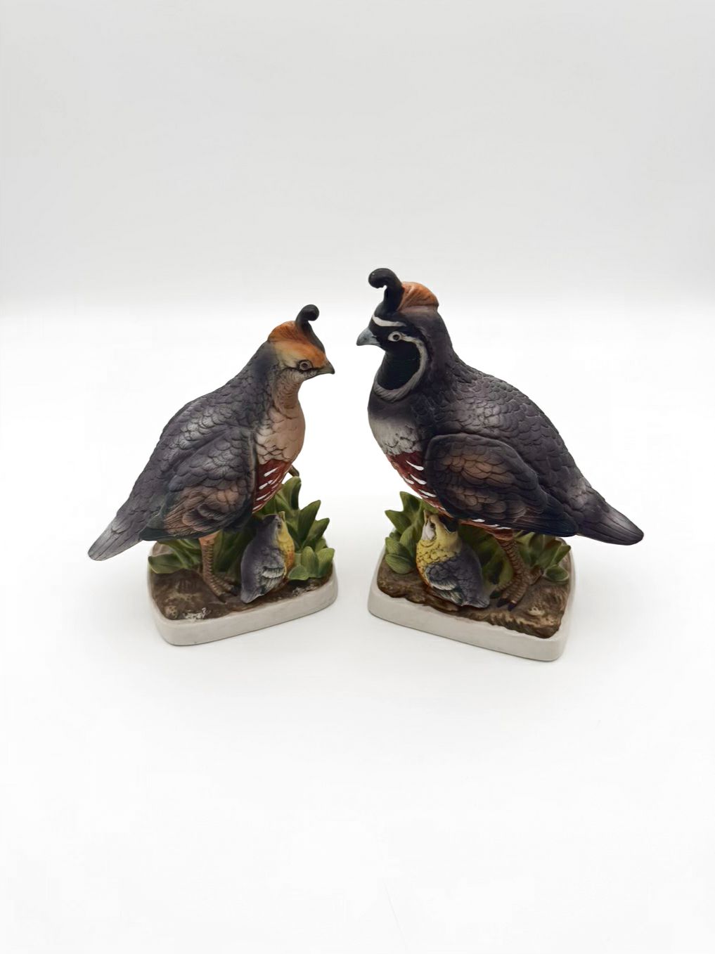 Gray/Green/Brown Porcelain California Quail Figurine