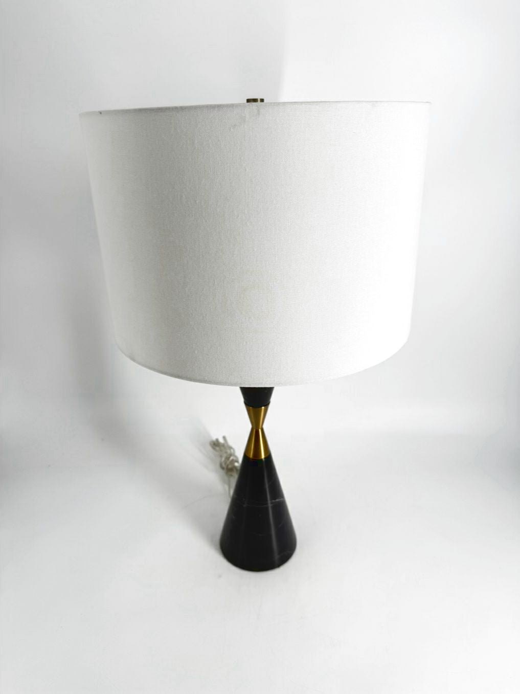 Black & Gold Marble & Brass Lamp w/ White Shade