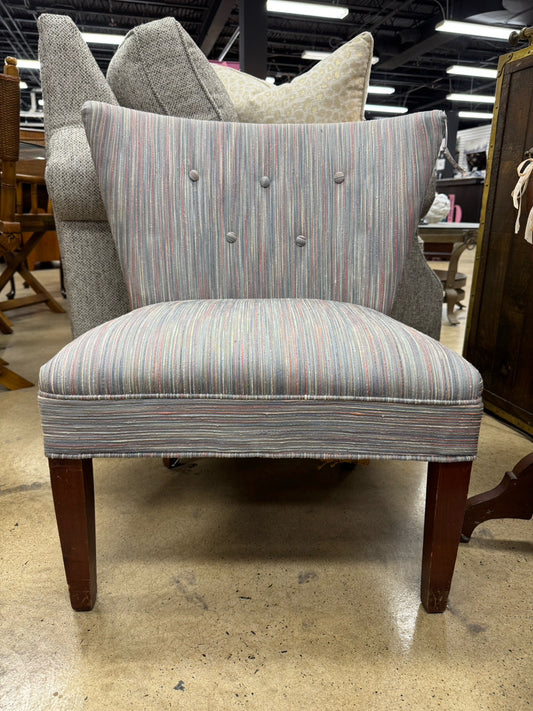 VINTAGE Pink & Blue Stripe Small Rounded Back Chair